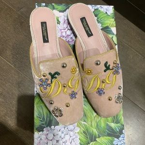 Dolce & Gabbana Embellished Velvet Mules.